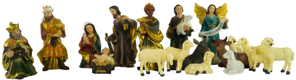 Traditionelle Weihnachtskrippe Hersbruck inkl. 17-tlg. Figurensatz K 604-S, Maße Krippe: ca. 66 x 30 x 32 cm